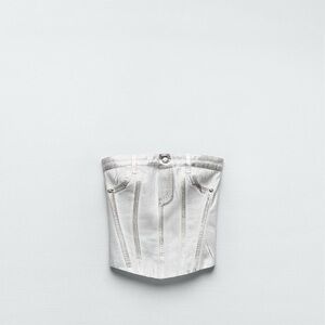 Zara White Denim Crop Top